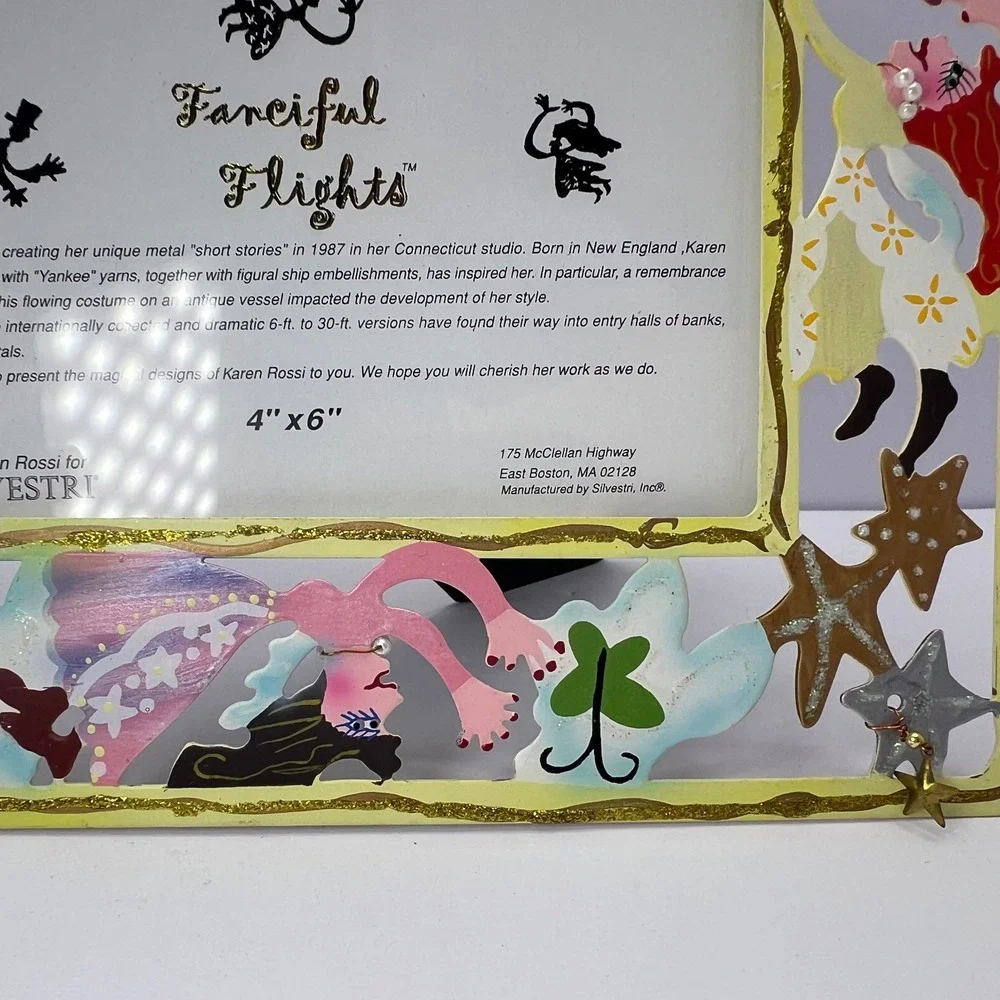 Karen Rossi Fanciful Flights Photo Frame 4x6 Metal Whimsical Folk Art Signed